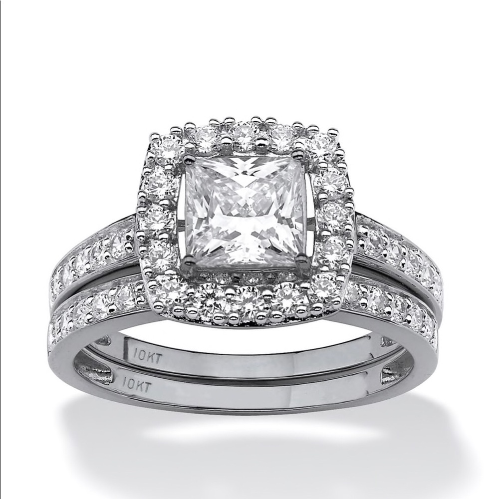 Wedding Ring / Bridal Set - CZ 10k White Gold Band